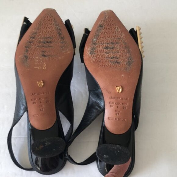Anthropologie Vicenza Cartagena Sling Back Knot Black Leather Heels Sz 39 - Picture 8 of 12